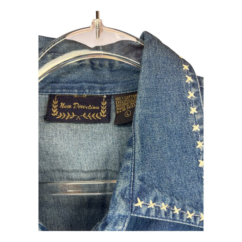 Vintage Y2K Embroidered Cat Denim Vest Folk Art Cottagecore Top Size L - Picture 4 of 7